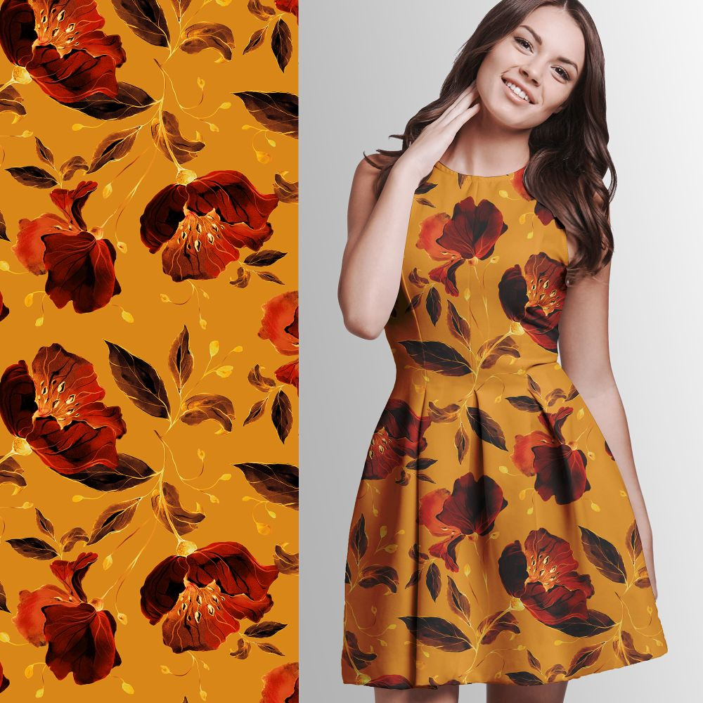 Viskosejersey  Eigenproduktion "Vintage Flowers 2023 - Sunset" - von Graustufen-Stoffe